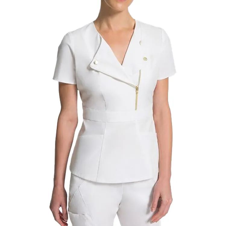 Good Quality women anti wrinkle scrubs oblique zipper scrubs nurse medical uniforms