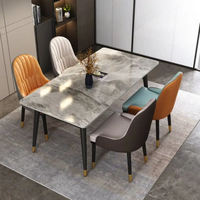 Ensemble de Tables de Salle à Manger Haut de Gamme Rectangulaires avec Pieds Métalliques, Plateau en Marbre Contemporain, pour Bars et Installations de Loisirs, Personnalisable et Meilleures Ventes