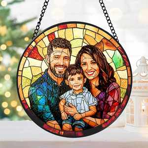 Attrape-soleil en vitrail personnalisé avec portrait familial, impression UV, photo commémorative, cadeau artisanal pour la maison, Noël, Nouvel An - Product Image 3