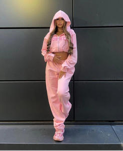 <span class=keywords><strong>Tuta</strong></span> da <span class=keywords><strong>Donna</strong></span> Jogger Due Pezzi Streetwear Corta con Zip, Felpa con Cappuccio e <span class=keywords><strong>Pantaloni</strong></span>, Ricamo Personalizzato - Product Image 4