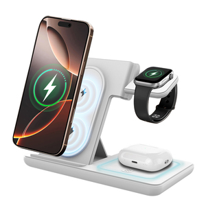 Cargador Inalámbrico <span class=keywords><strong>3</strong></span> en 1, Estación de Carga Inalámbrica Plegable para Teléfono, Auriculares y Relojes con Luz Nocturna - Product Image 1