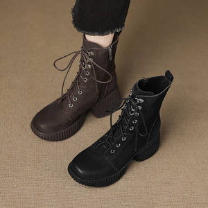 Zapato Artesanal de Una Sola Pieza con Hebilla Grande, Estilo Retro, Tacón Redondo, Cuero Genuino, Impermeable, Suela Blanda Antideslizante - Product Image 4