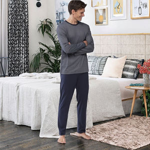 Casual 2-Piece Knitted Breathable Cotton <b>Men's</b> <b>Pajama</b> Set with Tops and <b>Pants</b> for Night Wear - Product Image 3