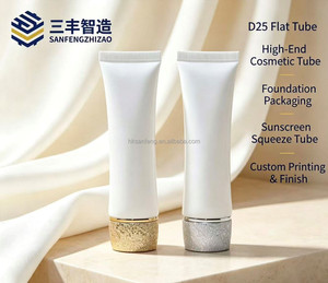 Tube cosmétique plat de luxe D25 en PE avec bouchon à vis texturé à paillettes pour crème solaire et fond de teint - Product Image 3