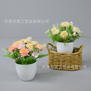 ดอกเบญจมาศประดิษฐ์ในกระถางจาก Dongchen Crafts ดอกไม้ผ้าไหมตกแต่งโต๊ะทำงาน สำหรับตกแต่งบ้าน สำนักงาน ห้องน้ำชา - Product Image 3