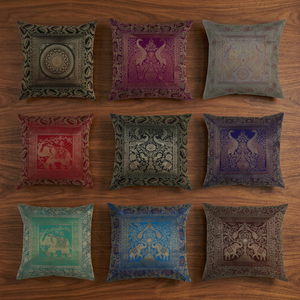 Fundas de cojín de seda con brocado Banarsi indio - Product Image 3