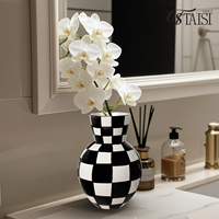 Vase en céramique à carreaux noirs et blancs, pots à gingembre peints à la main, décoration d'intérieur, centre de table moderne, vase pour fleurs
