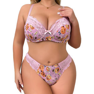 Set <span class=keywords><strong>reggiseno</strong></span> Plus Size con stampa floreale liscia per donna <span class=keywords><strong>reggiseno</strong></span> impiombato in <span class=keywords><strong>pizzo</strong></span> con supporto laterale e Lingerie Push-Up - Product Image 5
