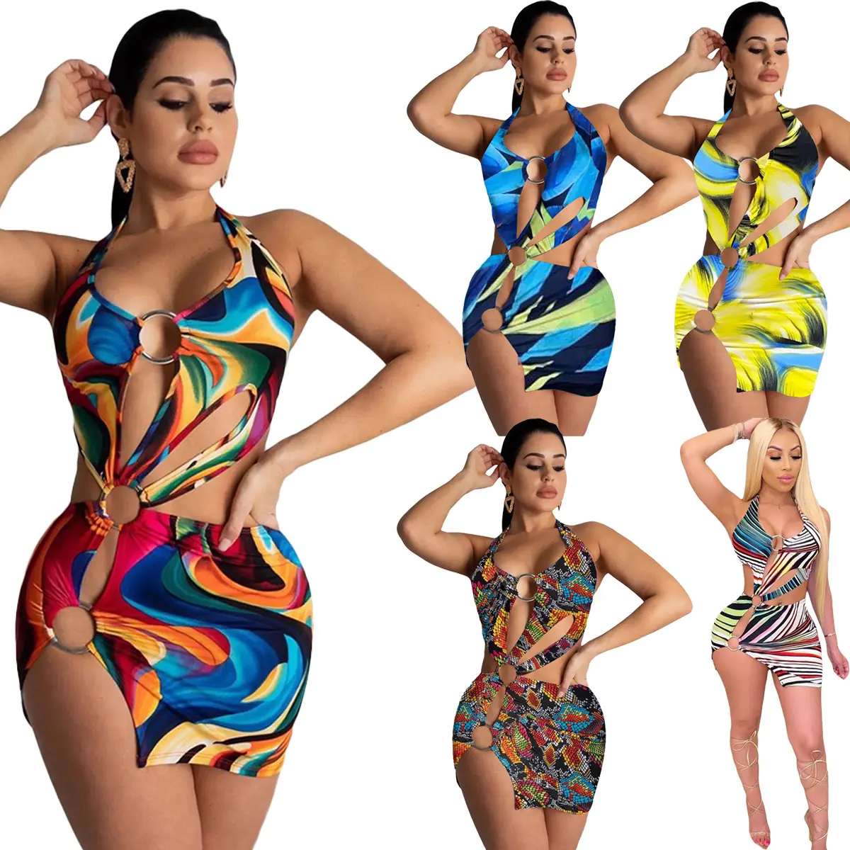 BN042 Swimming suit colorful printed dress Women Cover Up Beach Dress Swimsuit Beach Cover Up