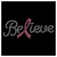 Transfert thermocollant personnalisé en strass pour T-shirt, motif ruban rose de sensibilisation au cancer du sein, prêt à appliquer