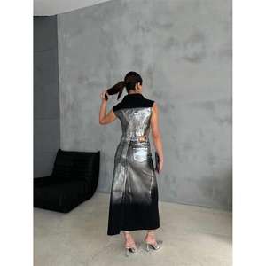 Chaleco Corto de Mezclilla Negro para Mujer, Estilo Urbano, con Cierre de Cinturón, Tejido Lavado, Acolchado de Algodón, para Primavera/Verano - Product Image 5