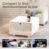 Table basse intelligente avec mini-réfrigérateur et haut-parleur, tiroir réfrigérateur intégré de 65 L, table d'appoint à chargement sans fil pour salon
