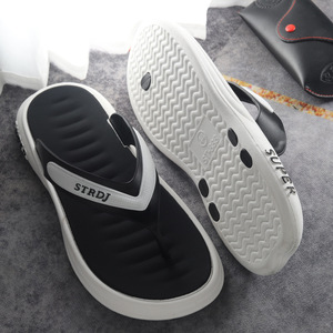 Wholesale New Summer Style Men's PVC Flip-Flops <strong>Slippers</strong> Soft Beach Casual Open Toe Shoes Black/White Printed for E-Commerce - Product Image 1