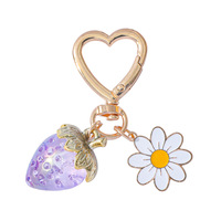 Gantungan Kunci Stroberi 3D Lucu Desain Kawaii Hati Bunga Daisy Buah Stroberi Gantungan Tas Dompet Perhiasan Dekorasi Aksesoris