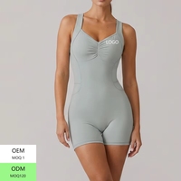 Combinaison de sport sans manches pour femme avec logo personnalisé, short de yoga, justaucorps dos nu croisé, vêtements de sport pour la gym