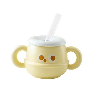 Mug en céramique avec couvercle, double poignée et paille, 301-400 ml, tendance créative pour étudiants et bureaux - Product Image 5