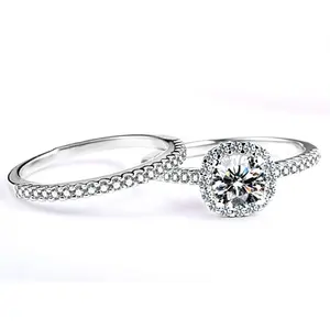 Trouwring Set Wit Goud 148V 13S 8P Suitite Seperate Dubbele Verloving Vrouwen Moissanite Ronde Trouwringen Of Ringen 1 Stuks