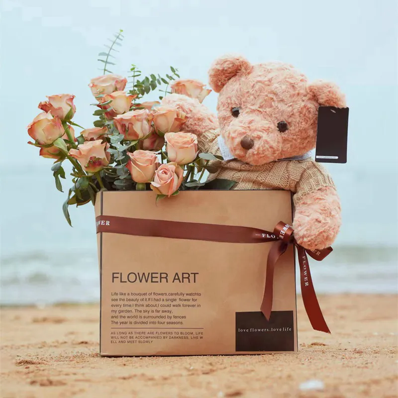 OurWarm Mothers Valentines Day Gift Artificial Flowers Superior Quality Teddy Rose Bears With Box