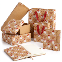 Ensemble de papier cadeau de Noël en papier kraft recyclable et jetable, comprenant un rouleau de papier cadeau, des sacs cadeaux, des boîtes pliables