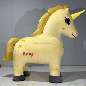 Costume Gonfiabile da Mascotte Unicorno Giallo Chiaro, MOQ 1P 2m, Personaggio Cartoonesco Colorato per Eventi Scolastici - Product Image 2