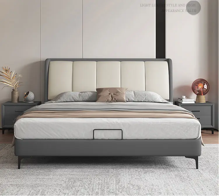 Modern Simple Wooden Bed Wholesale Cama Lit Modern Furniture Fabric Slat beds