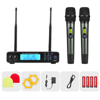 Sistem Mikrofon Nirkabel Genggam Ganda Profesional UHF, Mikrofon Jangkauan 80m Plug and Play untuk Pidato Karaoke Pesta Rumah, Grosir