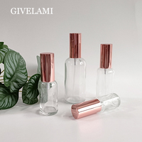 Vide transparent rond avec capuchon de brume en or rose, emballage cosmétique, 5ml, 10ml, 15ml, 20ml, 30ml, 50ml, 100ml, livraison gratuite