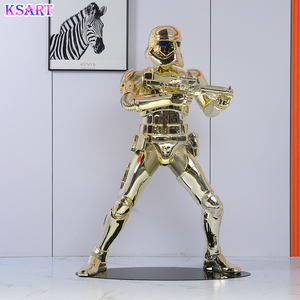 カスタムゴールドクローム像彫刻等身大グラスファイバー樹脂工芸品家の装飾スターウォーズビッグサイズ像樹脂彫刻 - Product Image 4