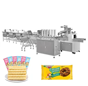 Comfortable price full automatic egg roll chocolate cereal bar cookies packaging line biscuit feeder egg roll packing line