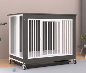 <span class=keywords><strong>Cage</strong></span> pour chien renforcée anti-morsure <span class=keywords><strong>Cage</strong></span> pour chien en bois robuste et durable avec roues détachables Lit pour animal de compagnie - Product Image 4