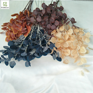 Commercio all'ingrosso a buon mercato 88cm seta artificiale ramo di eucalipto verde foglie di nozze marrone - Product Image 1