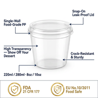 Gobelets à pudding jetables en plastique PP avec couvercle 220ml 280ml transparents, anti-fuite, qualité alimentaire, pour yaourt, mousse, dessert, lait
