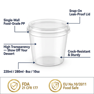 Gobelets à pudding jetables en plastique PP avec couvercle 220ml 280ml transparents, anti-fuite, qualité alimentaire, pour yaourt, mousse, <span class=keywords><strong>dessert</strong></span>, lait - Product Image 4