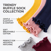 Lot de chaussettes vintage à volants, mignonnes, à bord festonné, en coton côtelé, chaussettes ras du cou tendance de couleur unie, bas décontractés à la cheville, prêts à être expédiés