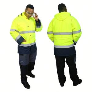 Chaqueta DE SEGURIDAD reflectante para hombre, color negro sólido, amarillo fluorescente, doble cara, alta visibilidad, reversible, para exteriores - Product Image 3