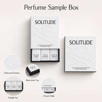 Boîte d'échantillons de parfum personnalisée avec tiroir, noir et blanc, texture gaufrée minimaliste, plateau en papier, coffret découverte, emballage OEM
