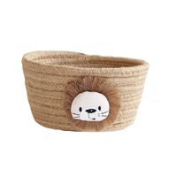 Panier de rangement tissé à la main avec animaux de dessin animé, organisateur de bureau pour jouets d'enfants, boîte de rangement d'articles divers, paniers à linge 16x9CM
