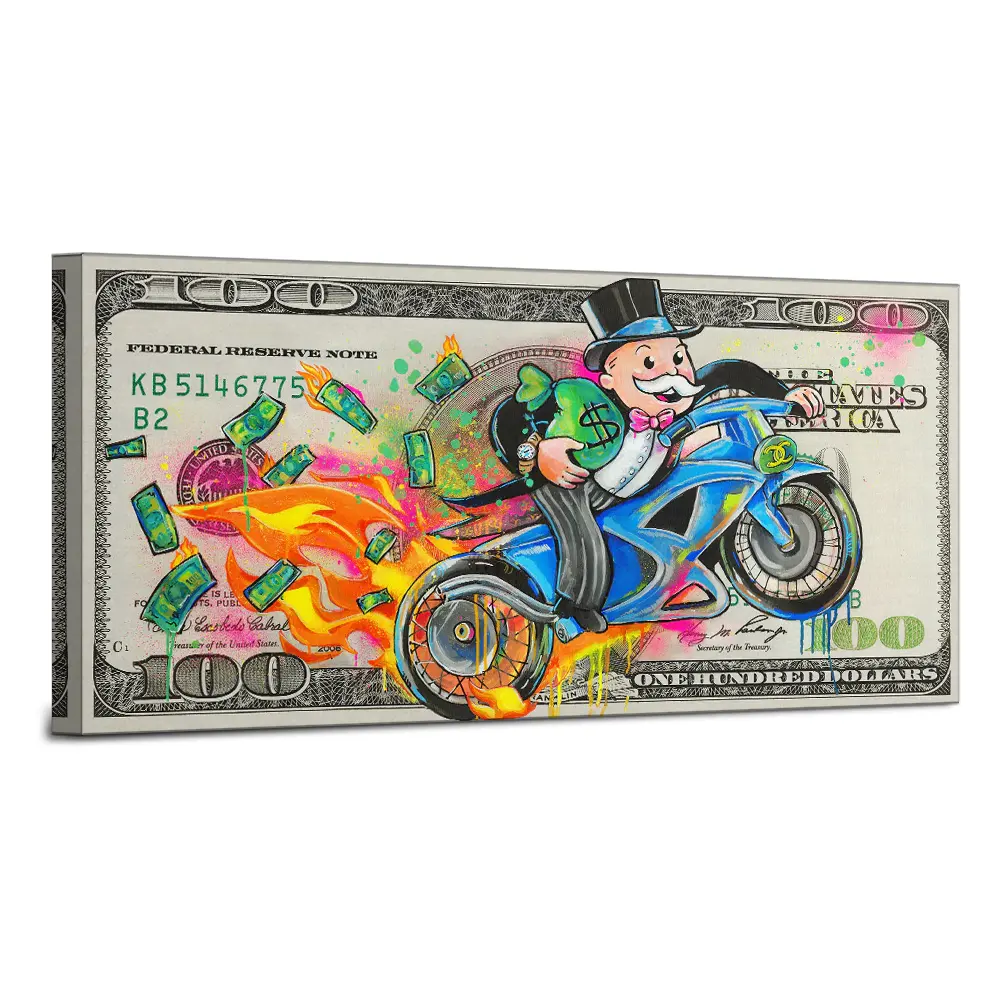 Graffiti Alec Monopoly Foto Op Canvas Abstracte Rijke Man Kleurrijke Kunst Prints 100 Dollar Bill Poster Muurschildering Home Decor