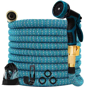 Heavy Duty Rubber Expandable Garden Hose Pipe with Spray Nozzle 2-Way Splitter Watering Flexible Expandable Garden Water Hose