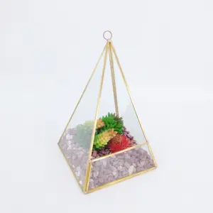 Atacado Handmade Jarra De Vidro De Ouro Geométrica Terrário Recipientes Transparente Para Tabletop Planta Suculenta Planta Plantador