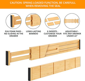 Verstelbare Bamboe Lade Verdelers Organisatoren Met Inzetstukken-Uitbreidbare Lade Organisatie Scheiders, Bamboe Dispenser - Product Image 3