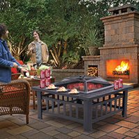 Table de barbecue à bois de jardin portable de 32 pouces avec foyer carré en métal pour le camping avec accessoires de poker Table de foyer