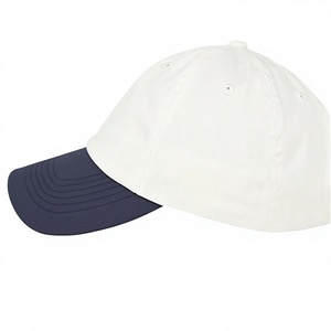 Casquette de baseball blanche avec visière bleu marine, 6 panneaux, en coton, réglable, unisexe, décontractée - Product Image 1