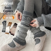 Ensemble de chaussettes en laine pour femme, style nordique rétro, hiver, grises, tricotées, amincissantes, mi-mollet, respirantes, motif géométrique jacquard