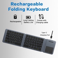 Clavier portable pliable à trois volets JOMAA, sans fil, Bluetooth, avec pavé tactile, ultra fin, rechargeable par USB Type-C, en plastique, pour ordinateur portable