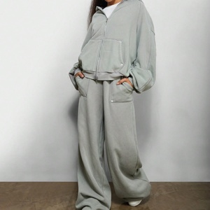 Conjunto de Sudadera con Capucha y Pantalones Deportivos Casuales para Mujer, Diseño OEM, Cierre Doble, Talla Grande, Transpirable, Dos Piezas - Product Image 1