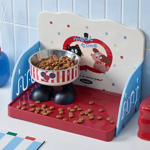 Nouvelle station d'alimentation anti-déversement colorée pour animaux de compagnie, support réglable en hauteur pour deux bols pour chiens de petite et moyenne taille - Product Image 1