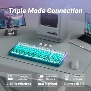 คีย์บอร์ดไร้สายแบบกลไก OEM ODM แบบถอดเปลี่ยนสวิตช์ได้ พร้อมแป้นตัวเลข ไฟ RGB ปรับแต่งสวิตช์ได้ สำหรับพีซี ปุ่มโปร่งใส - Product Image 3