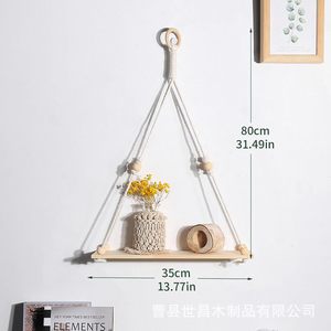 Solid Wood Wall Mounted <b>Shelf</b> Rectangle Hanging Storage <b>Rack</b> Natural Color For Living Room Plant Holder - Product Image 2