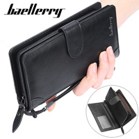Dompet Panjang PU Pria dengan Banyak Slot Kartu, Lapisan Poliester, Ringan, Kapasitas Besar, Ritsleting Gesper, Tas Clutch Bisnis